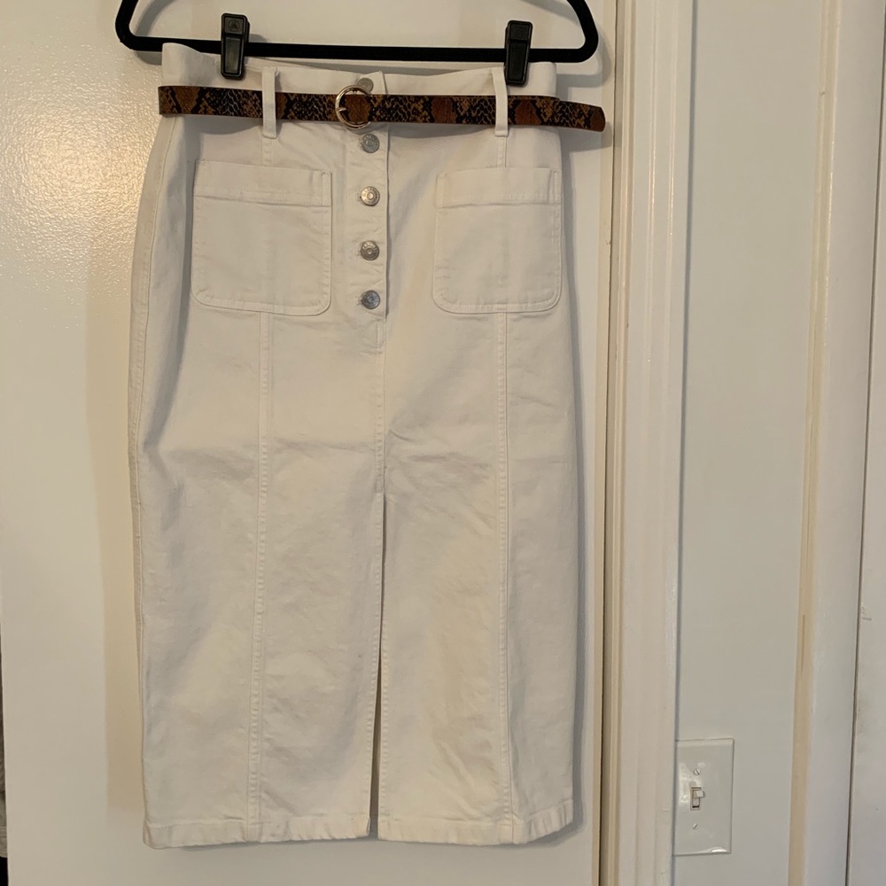 Madewell White Denim Midi Skirt
